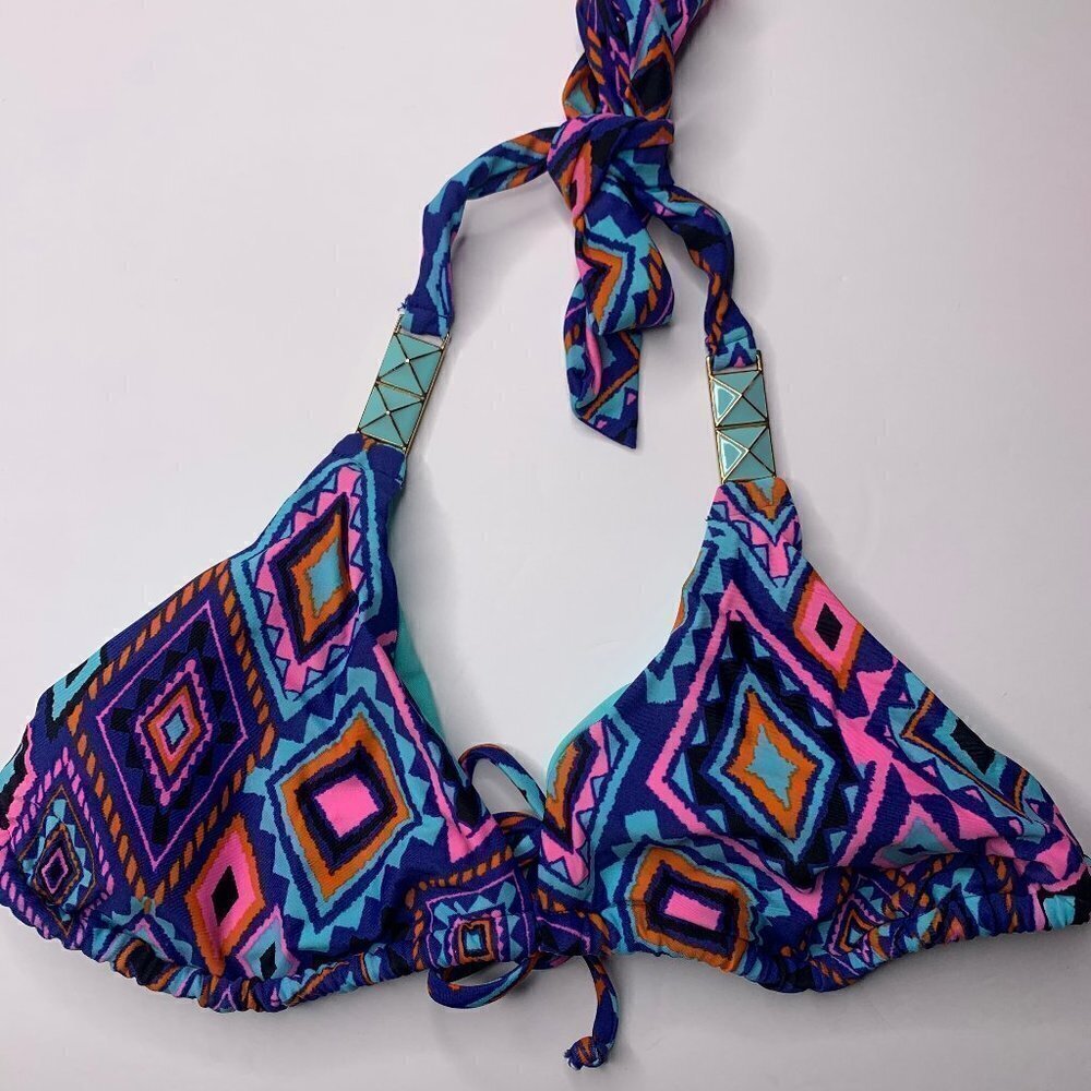 Tribal Pattern Blue Swim Top Size M